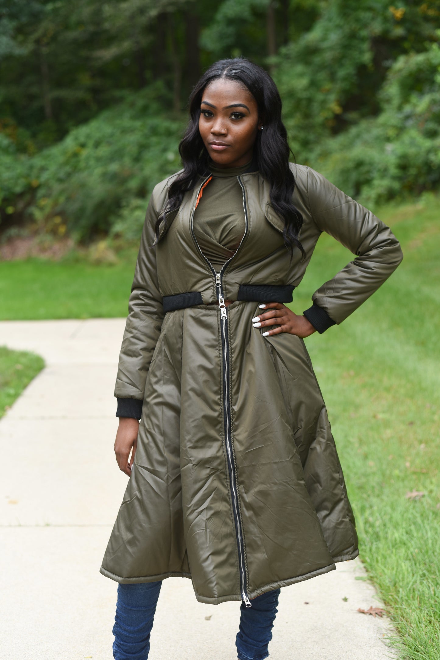 Bomber Coat Dress with Detachable Bottom