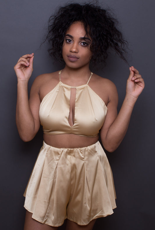 Silk & Tired Gold Satin 2-Piece Set
