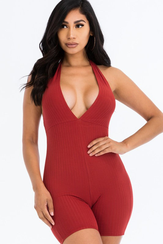 Rust Ribbed Romper