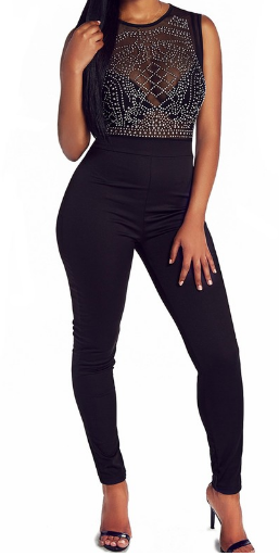 black rhinestone jumpsuit bodysuit