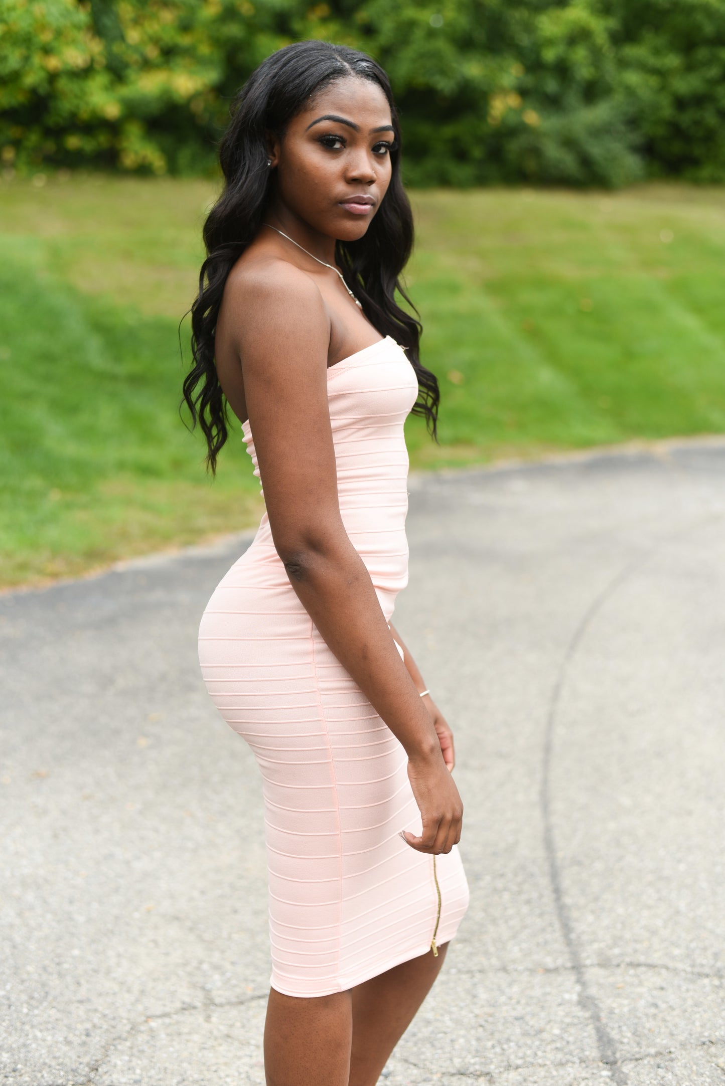 Pink Zippered strapless Dress