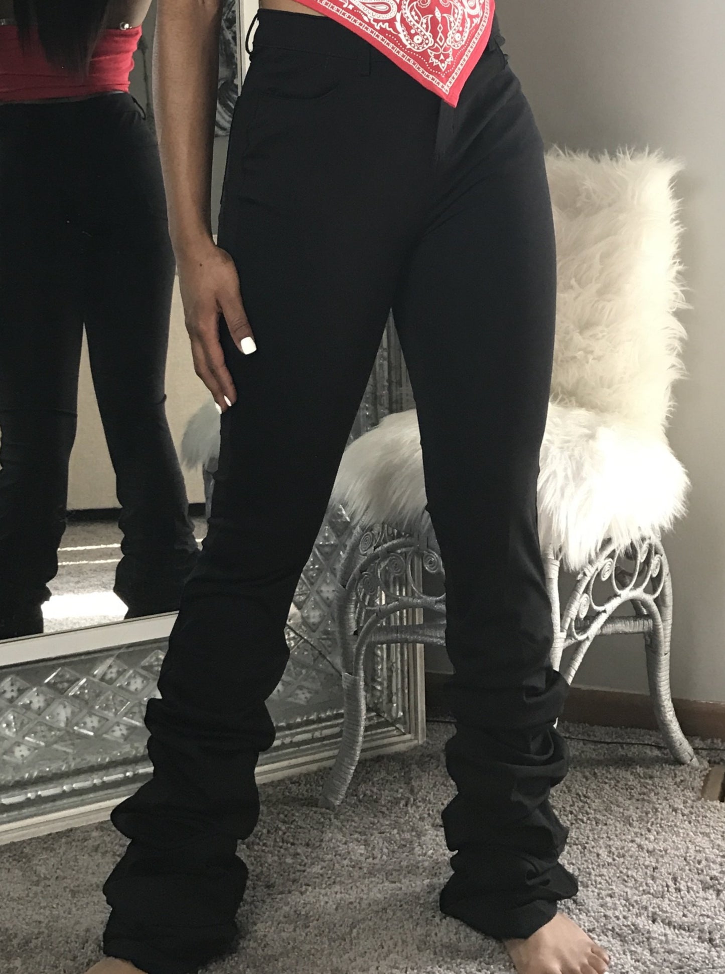 Black heavy bottom ruched pants