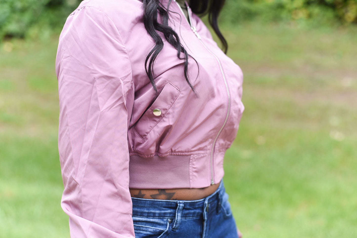 Mave Pink Cropped Bomber Jacket Coat