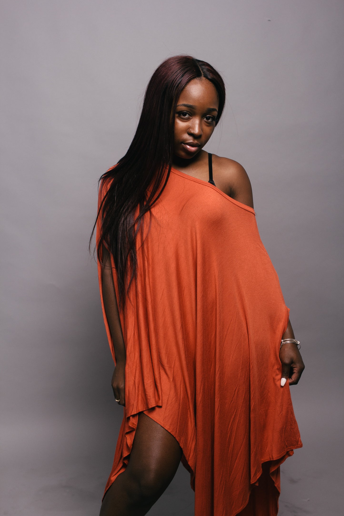 Orange Off of The Shoulder Shirt Dress