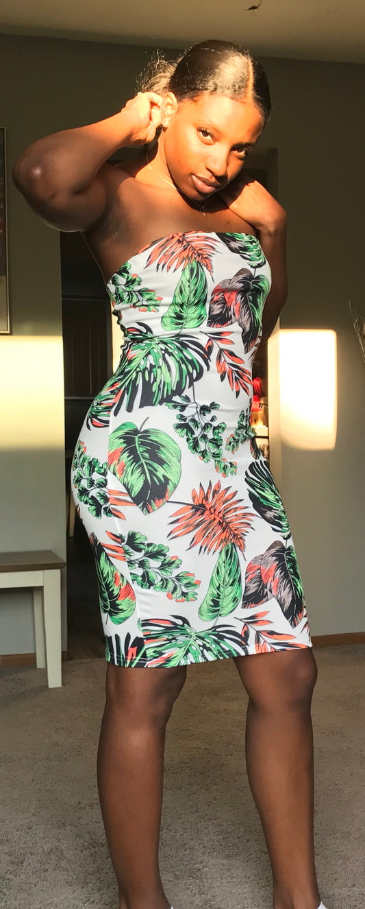 tropical printed boycon dress