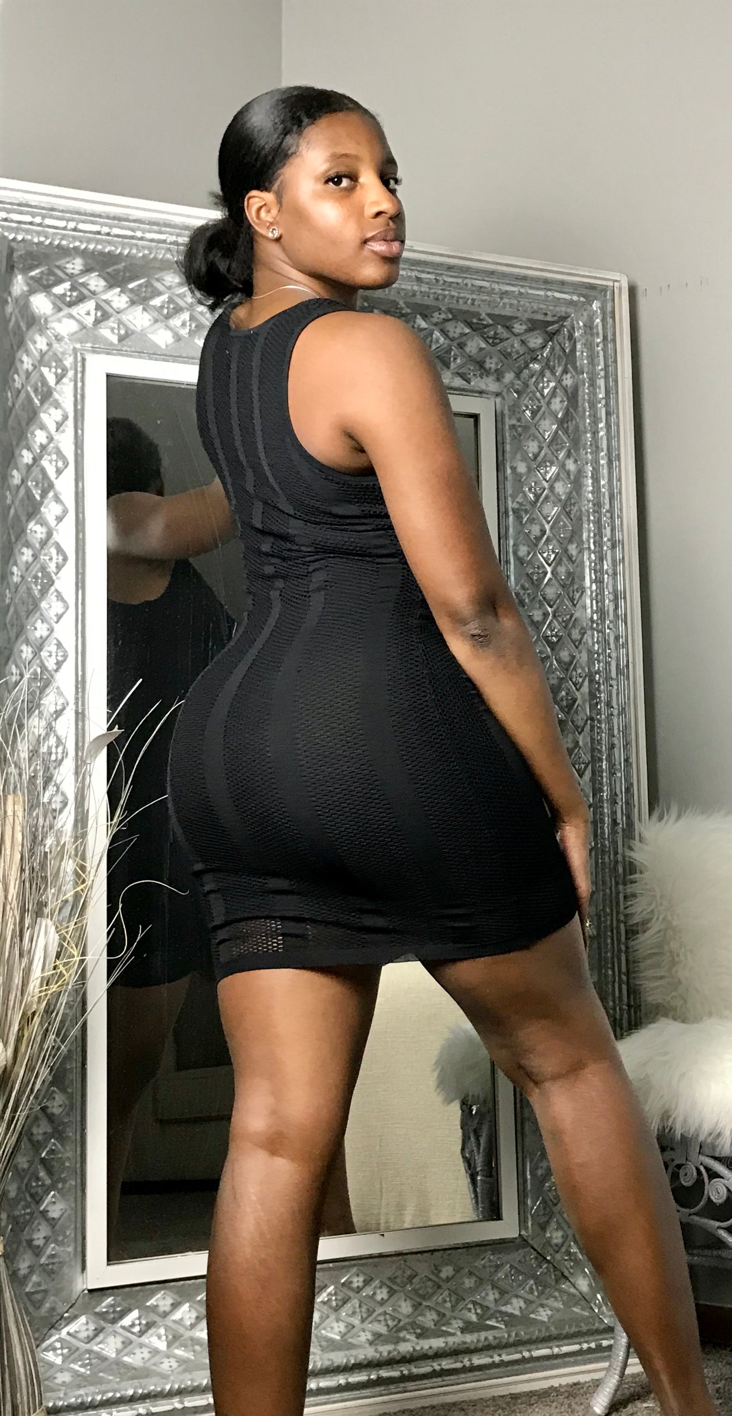 Black Mesh Dress with Zipper - The Diamond Boutique