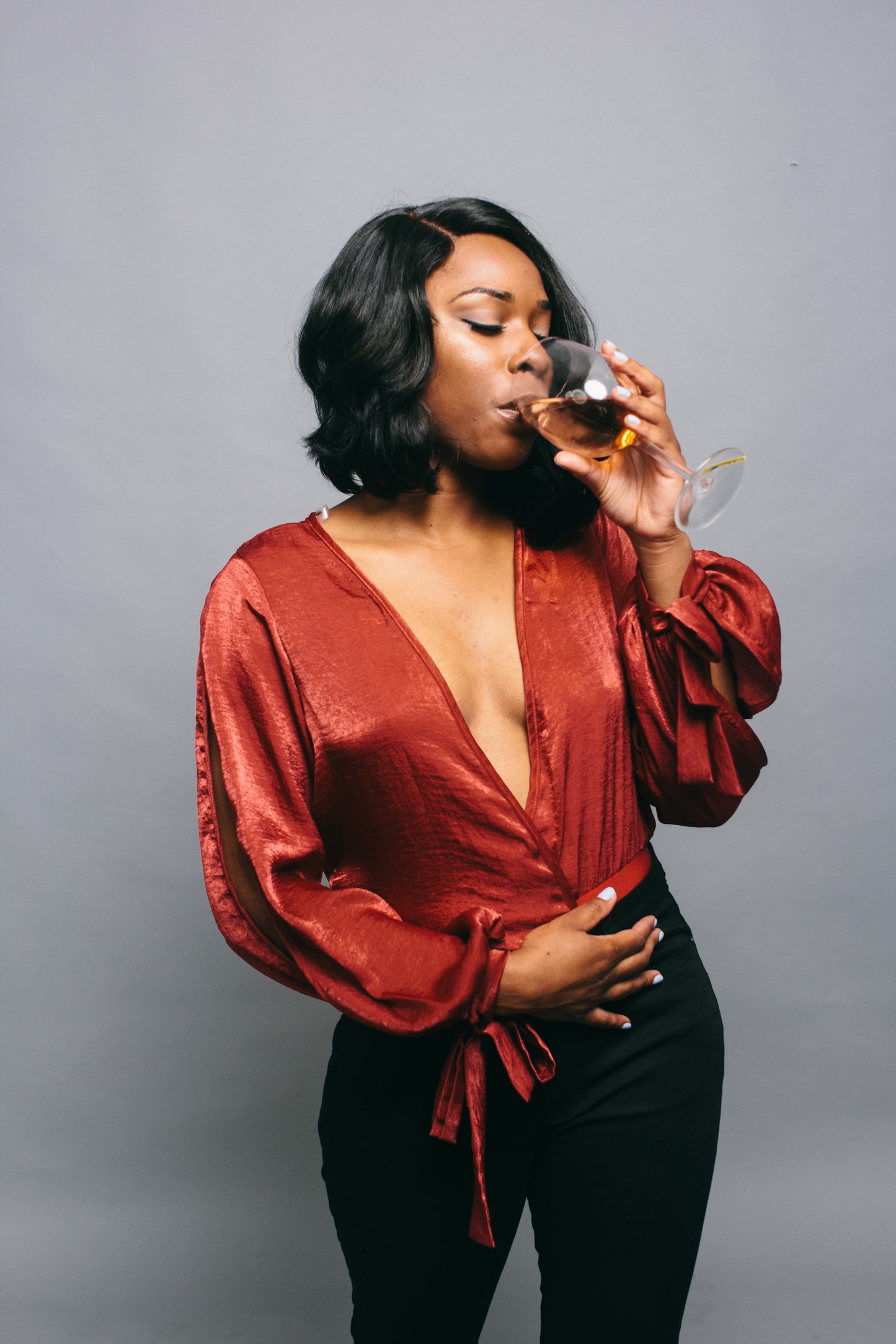 Red, Plunging Satin Silk Bodysuit