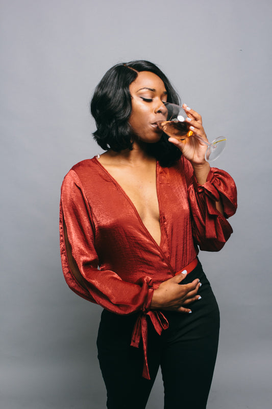 Red, Plunging Satin Silk Bodysuit
