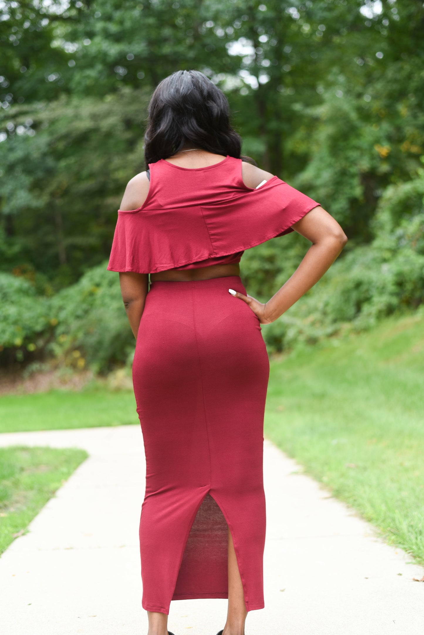 Red Burgundy Maxi Skirt Set