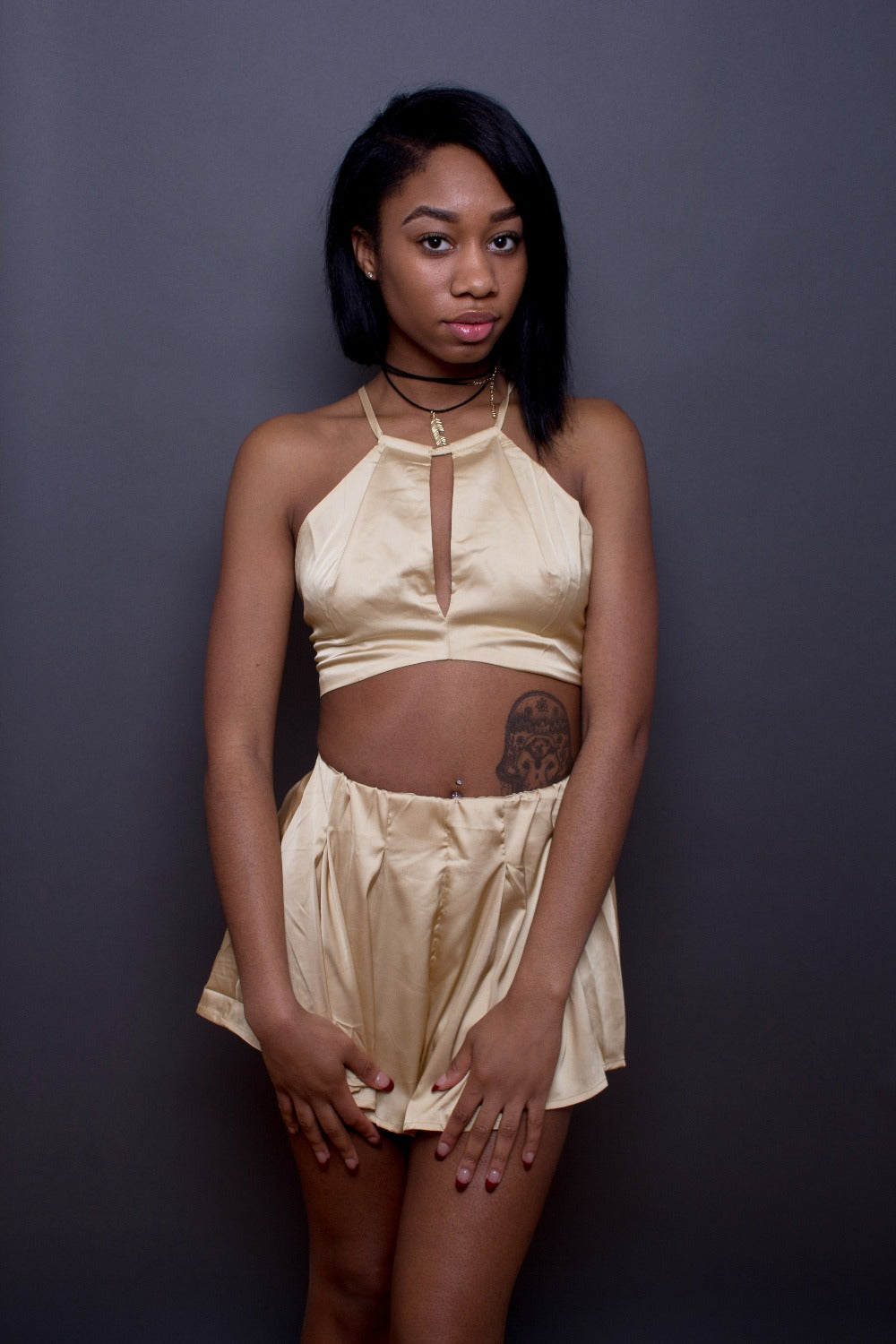 Silk & Tired Gold Satin 2-Piece Set
