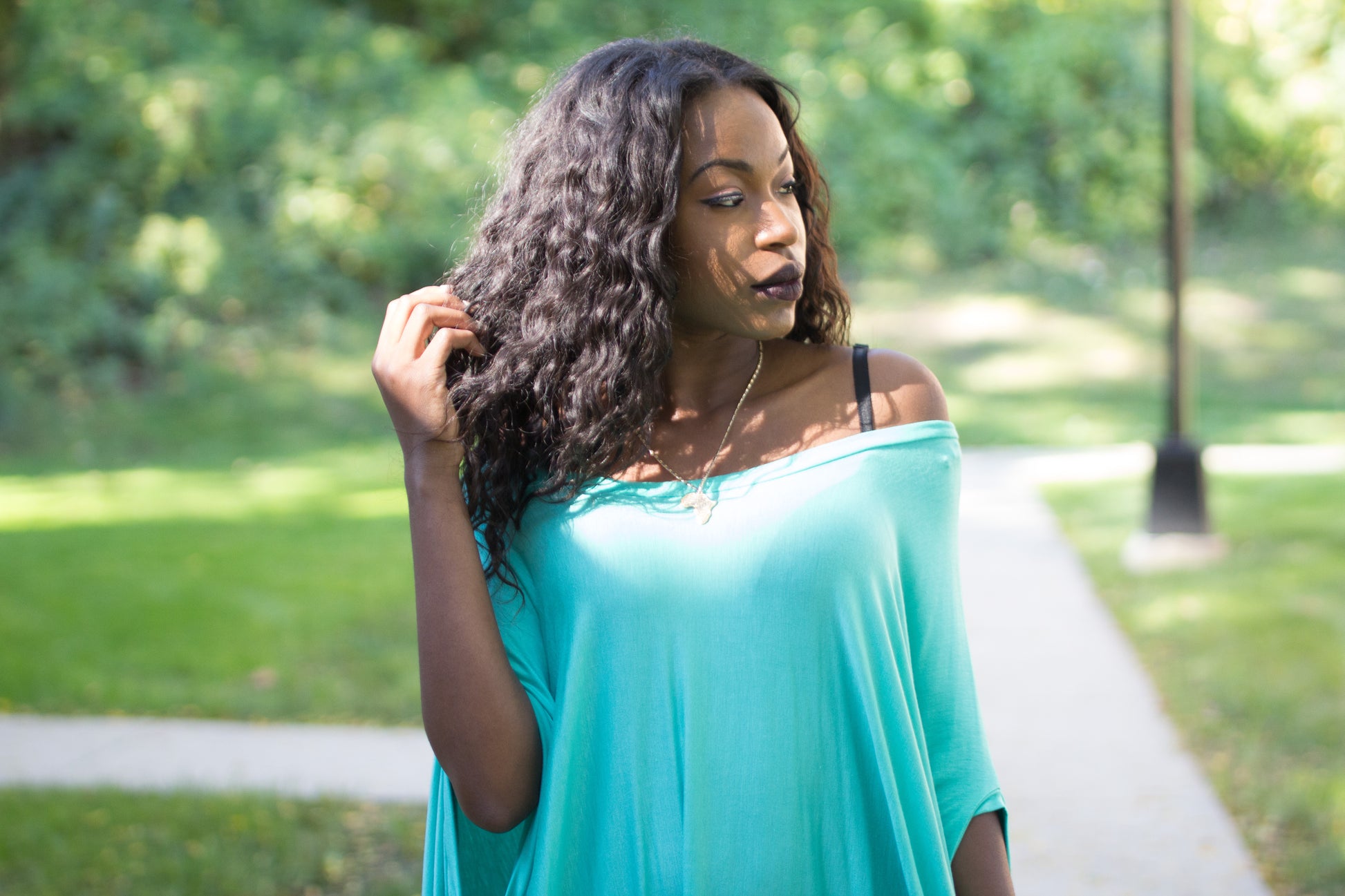 Blue Short Sleeve Off of The Shoulder Dress Shirt