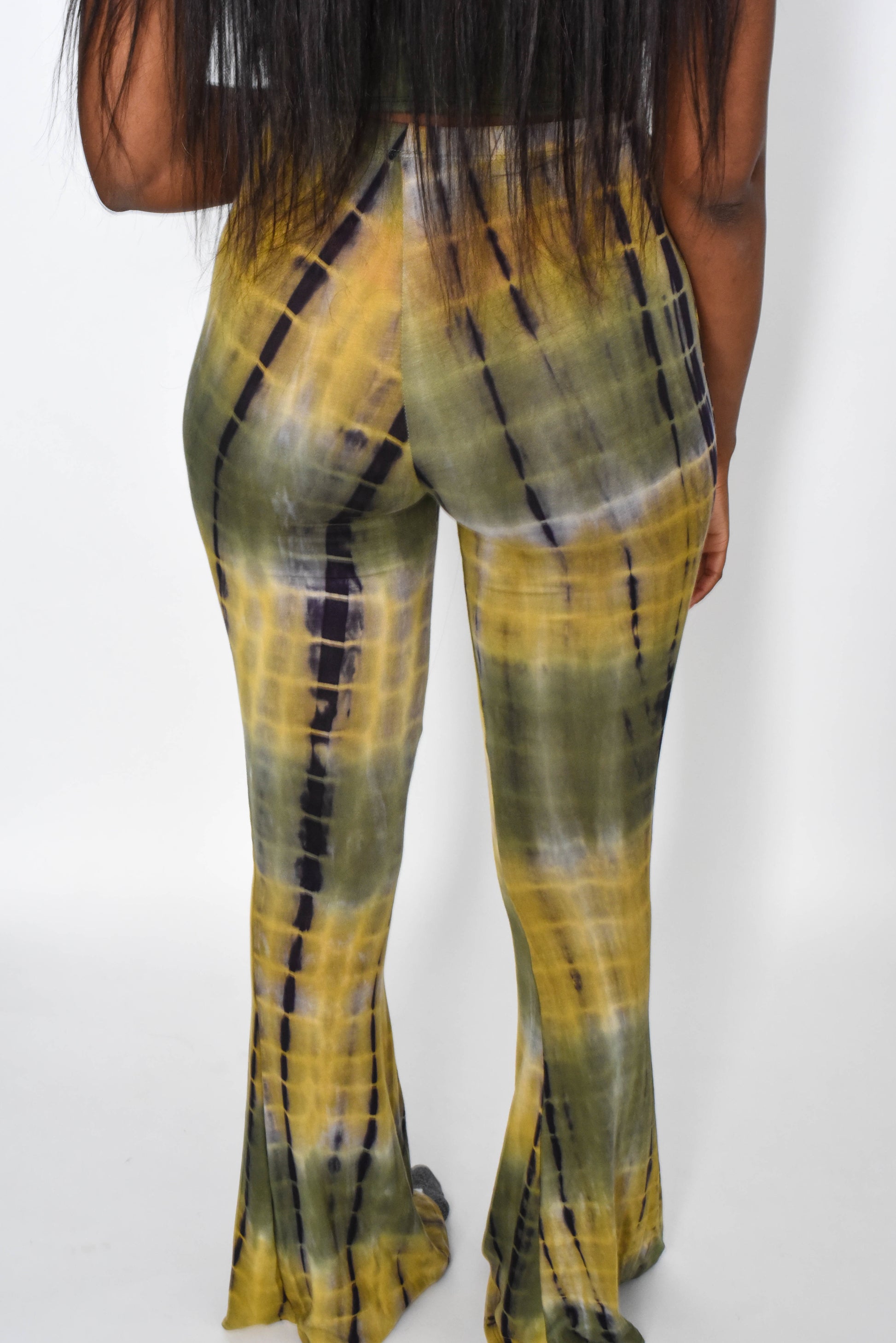 Green Yellow Tie Dye Flare Palazzo Bell Bottom