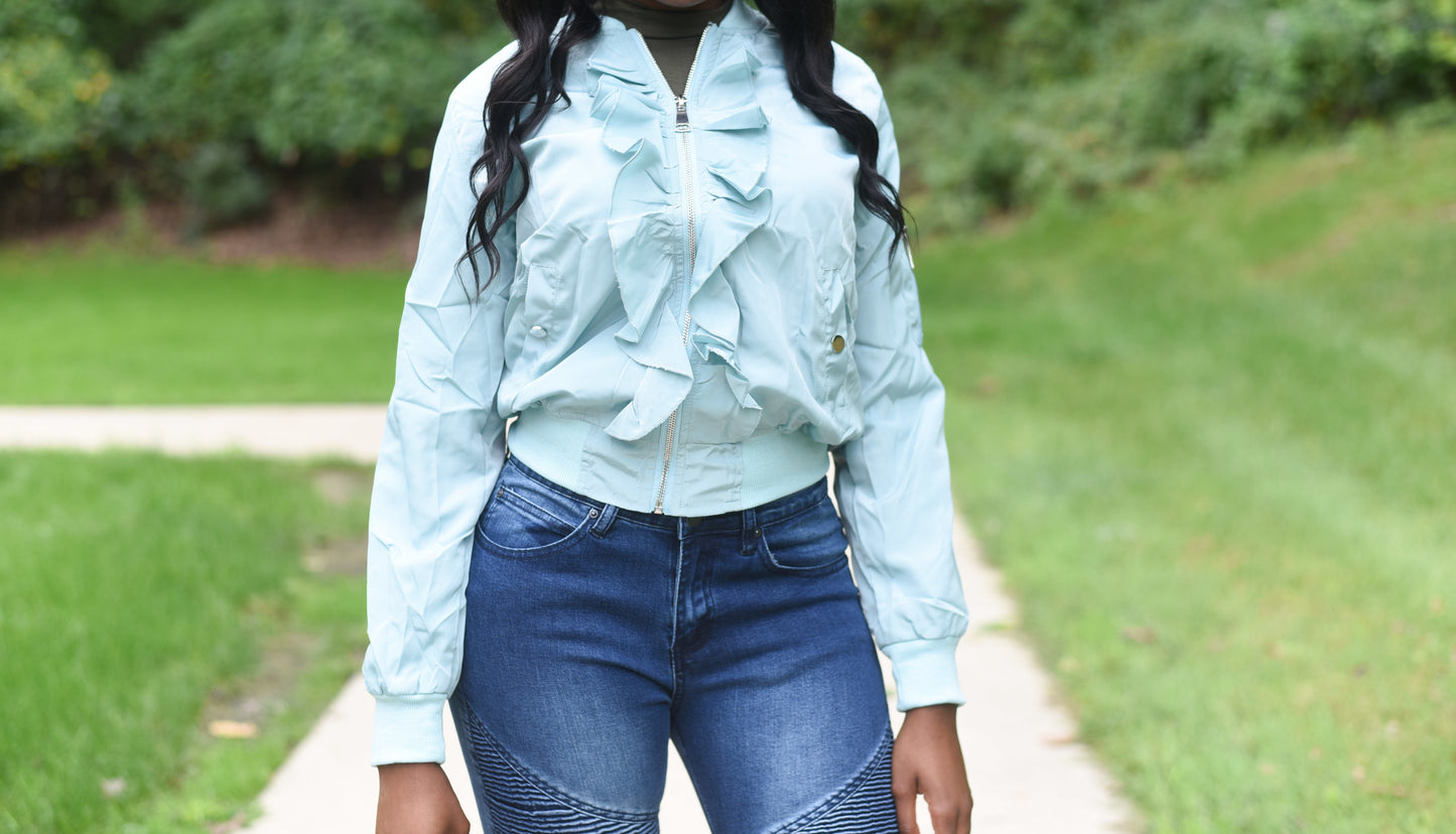 Baby Sky Blue Ruffled Crop Top Jacket