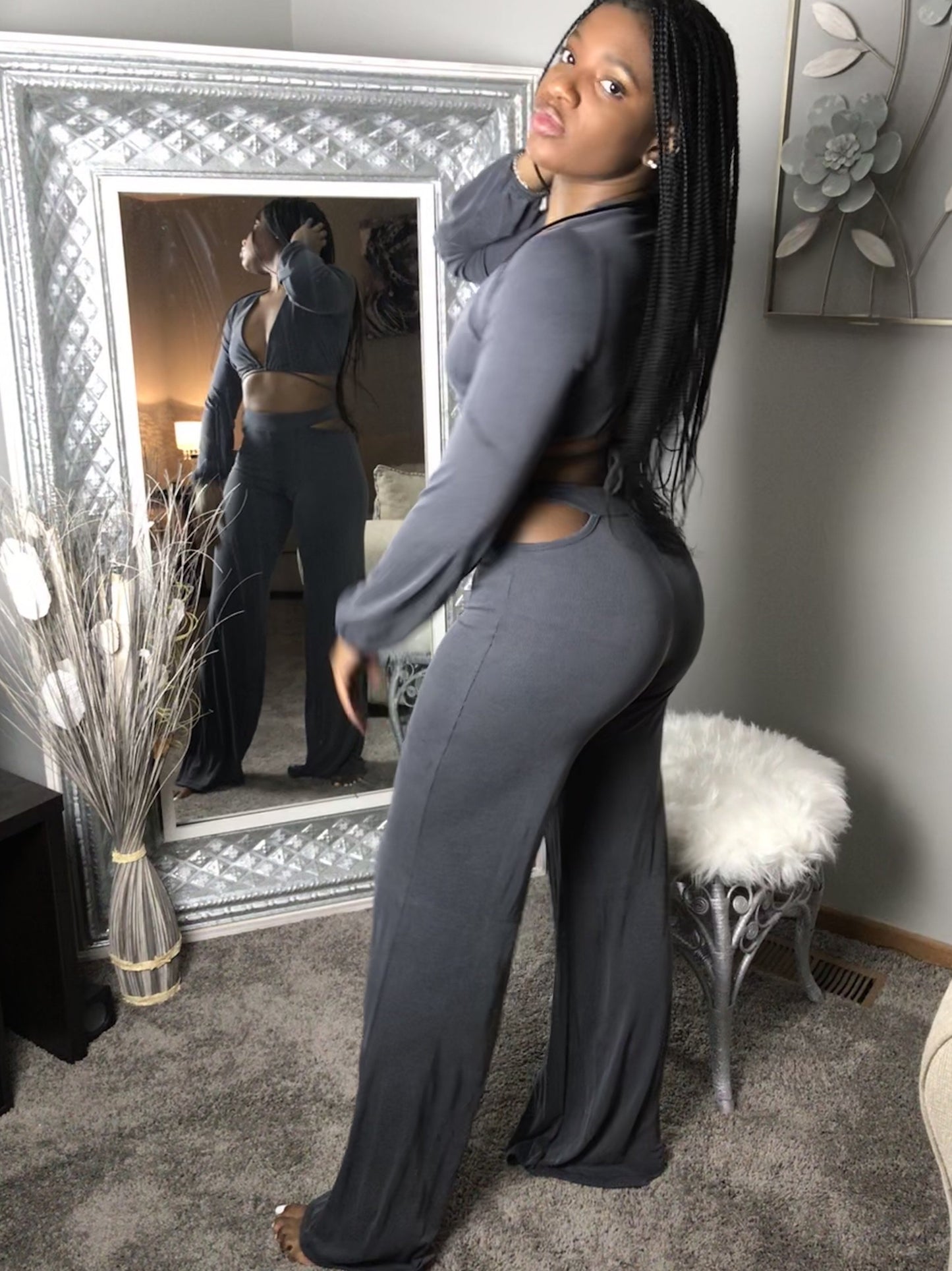 diva two piece set with draw string front and wide bottoms