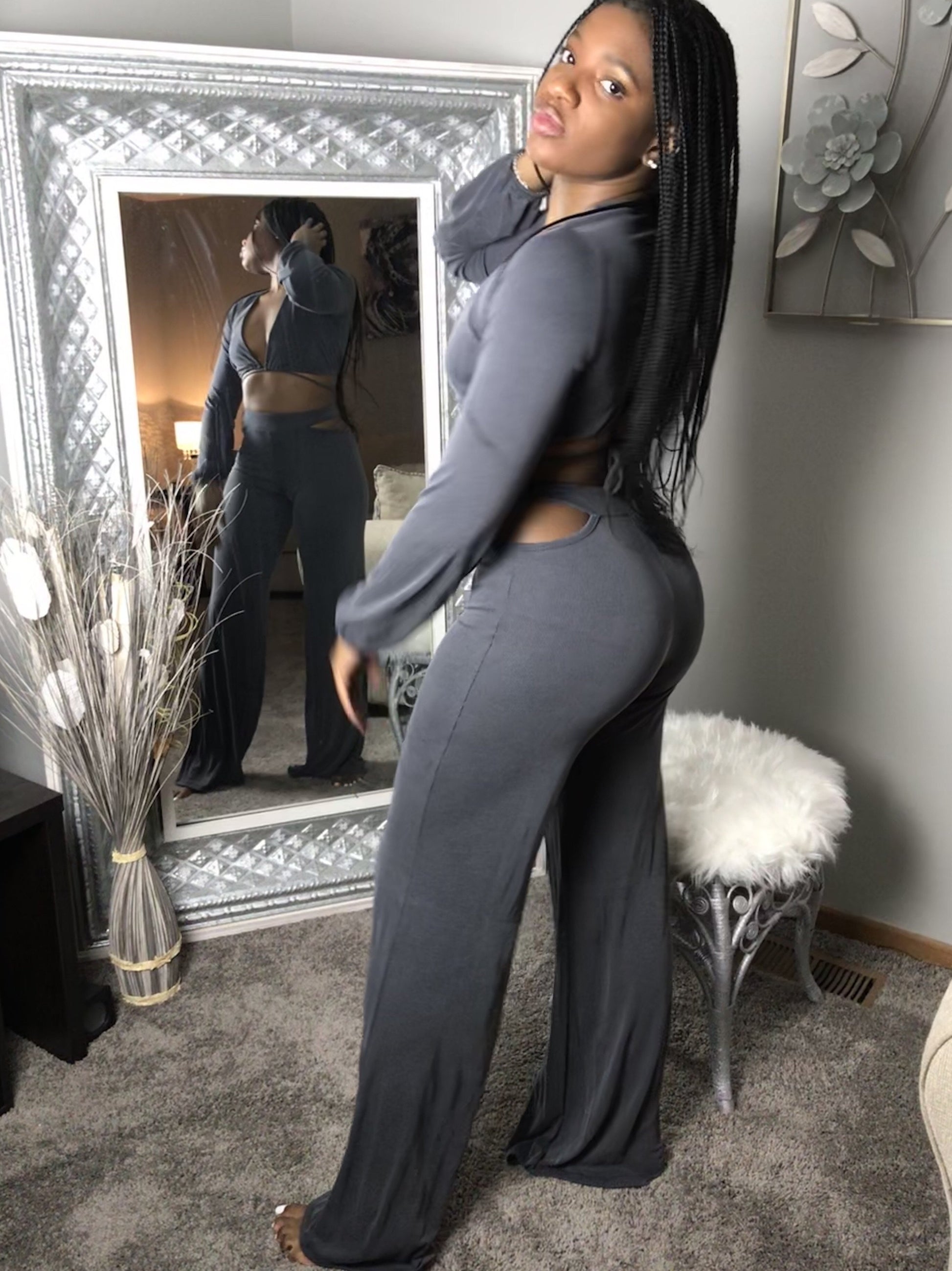 diva two piece set with draw string front and wide bottoms