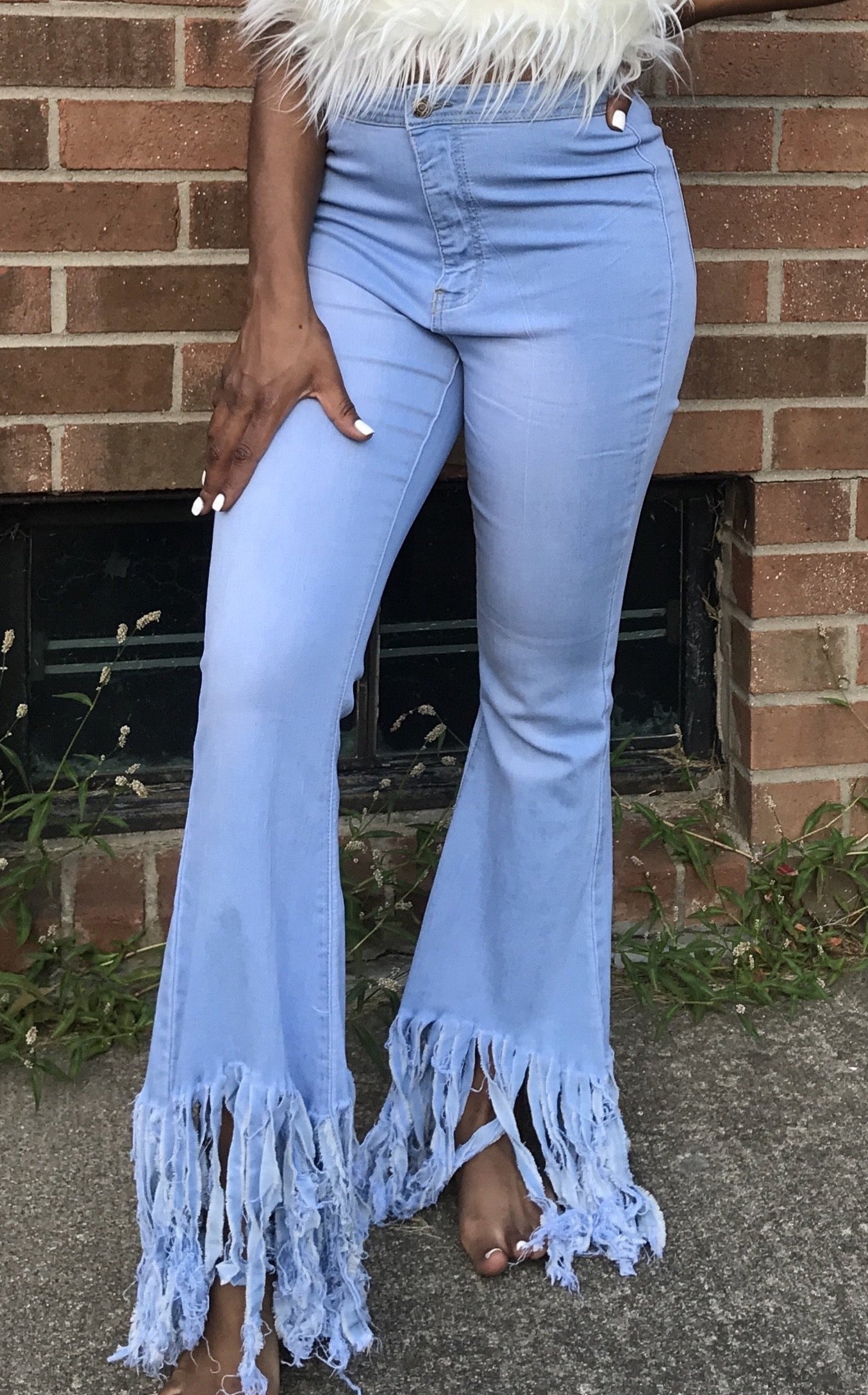 fringe shingle bottom jeans