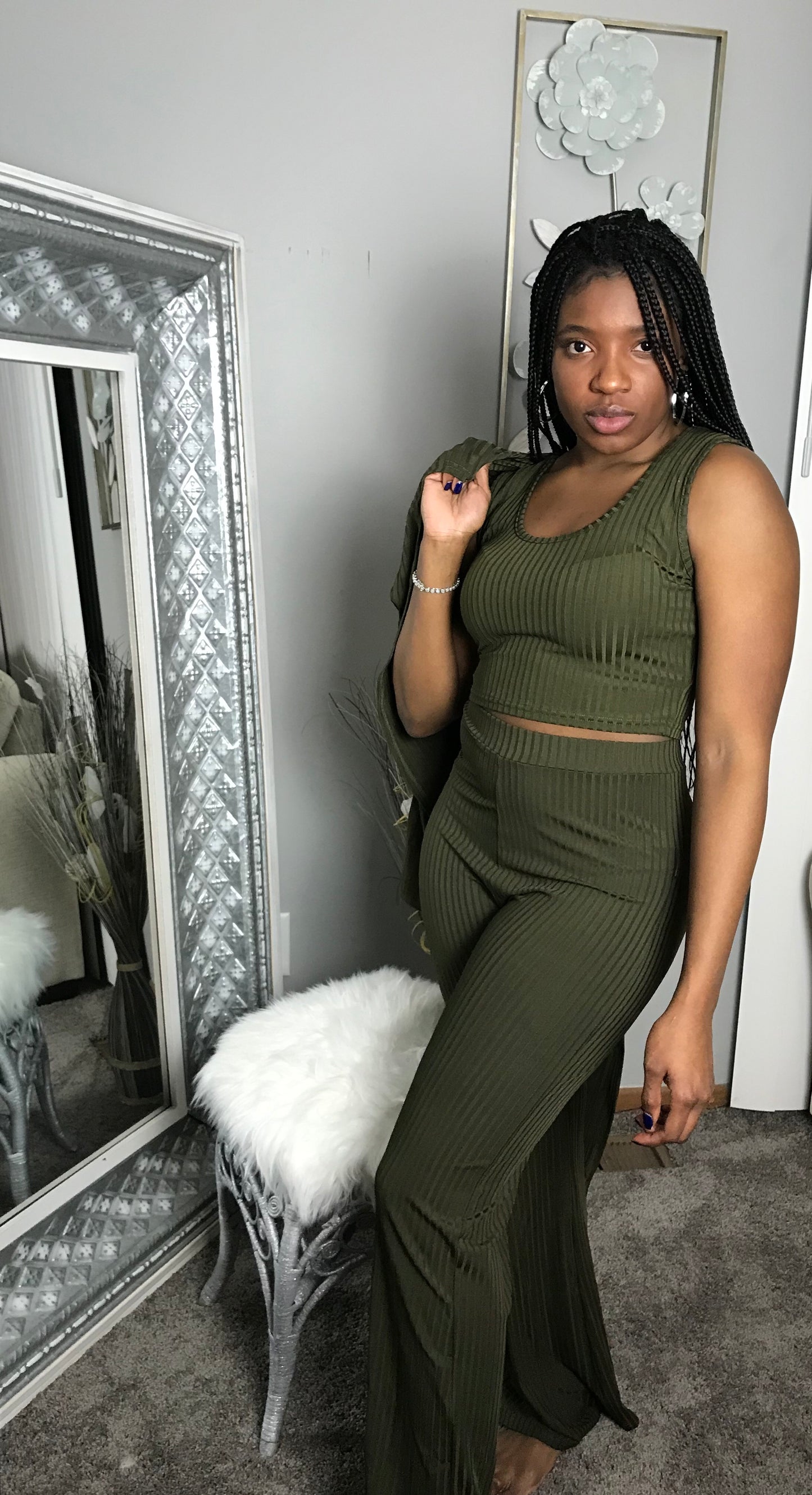 sleeveless ribbed jogging set with jacket