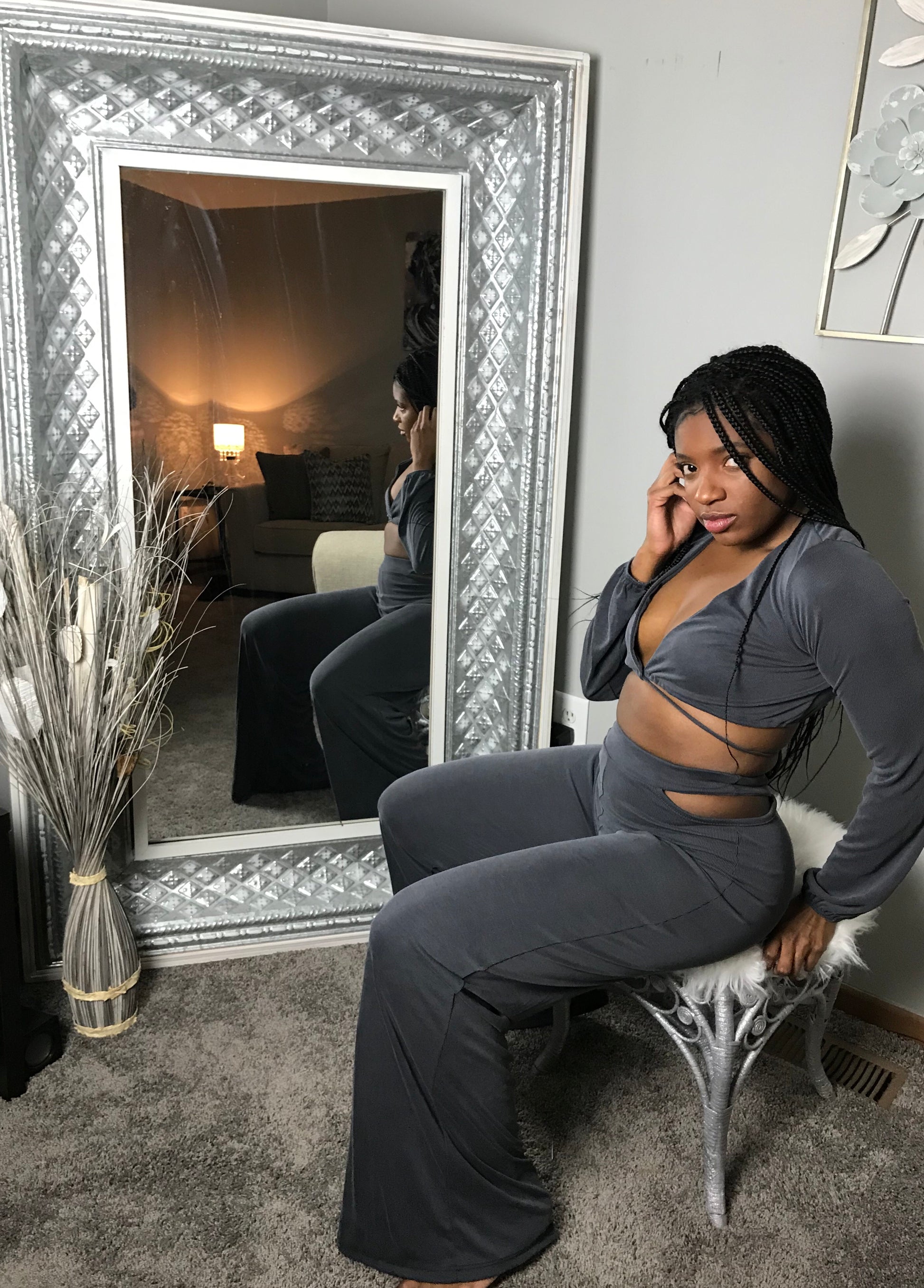 Women's Juniors Dark Gray Set with Cut outs