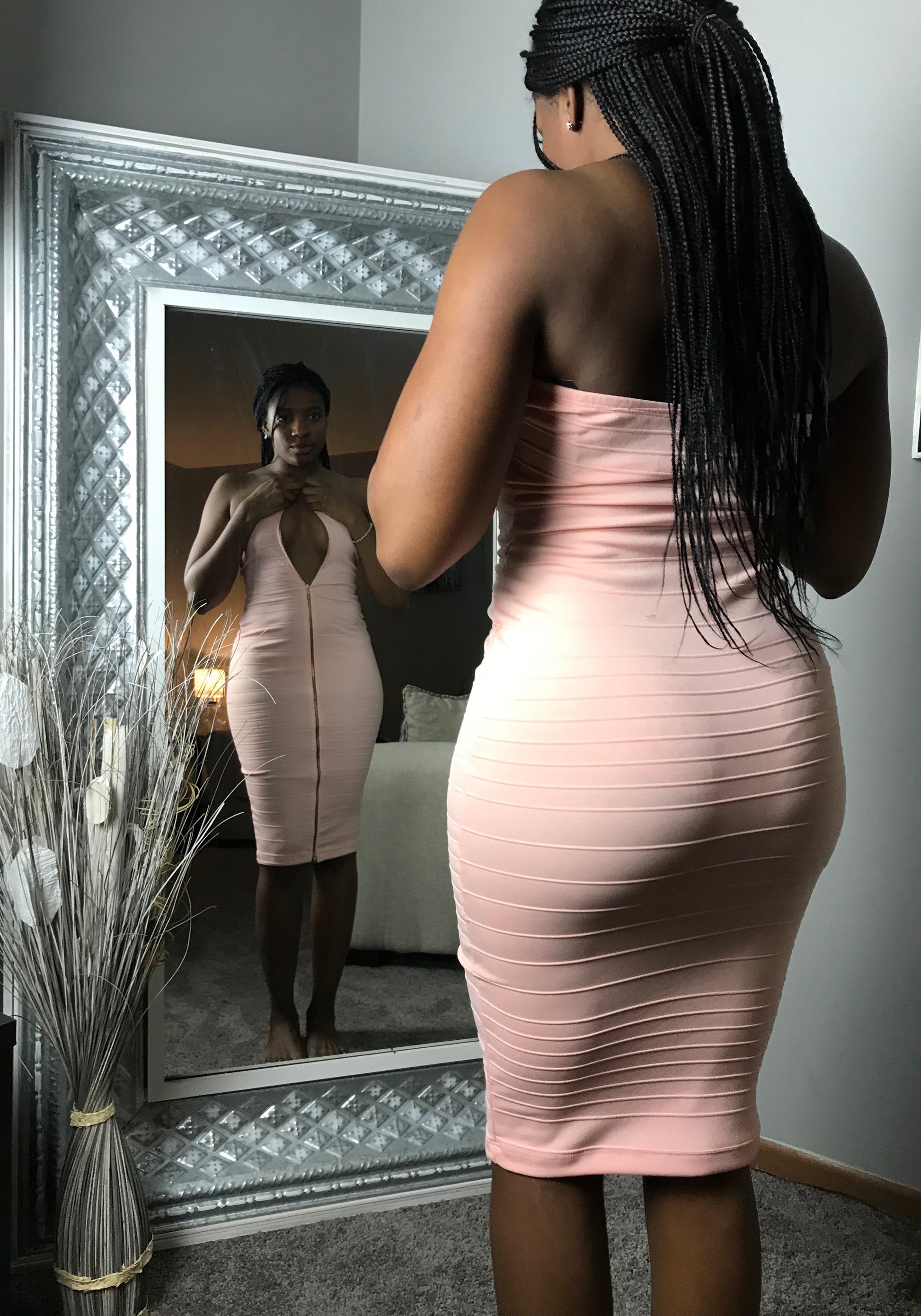 Pink Bandage Dress with Zipper