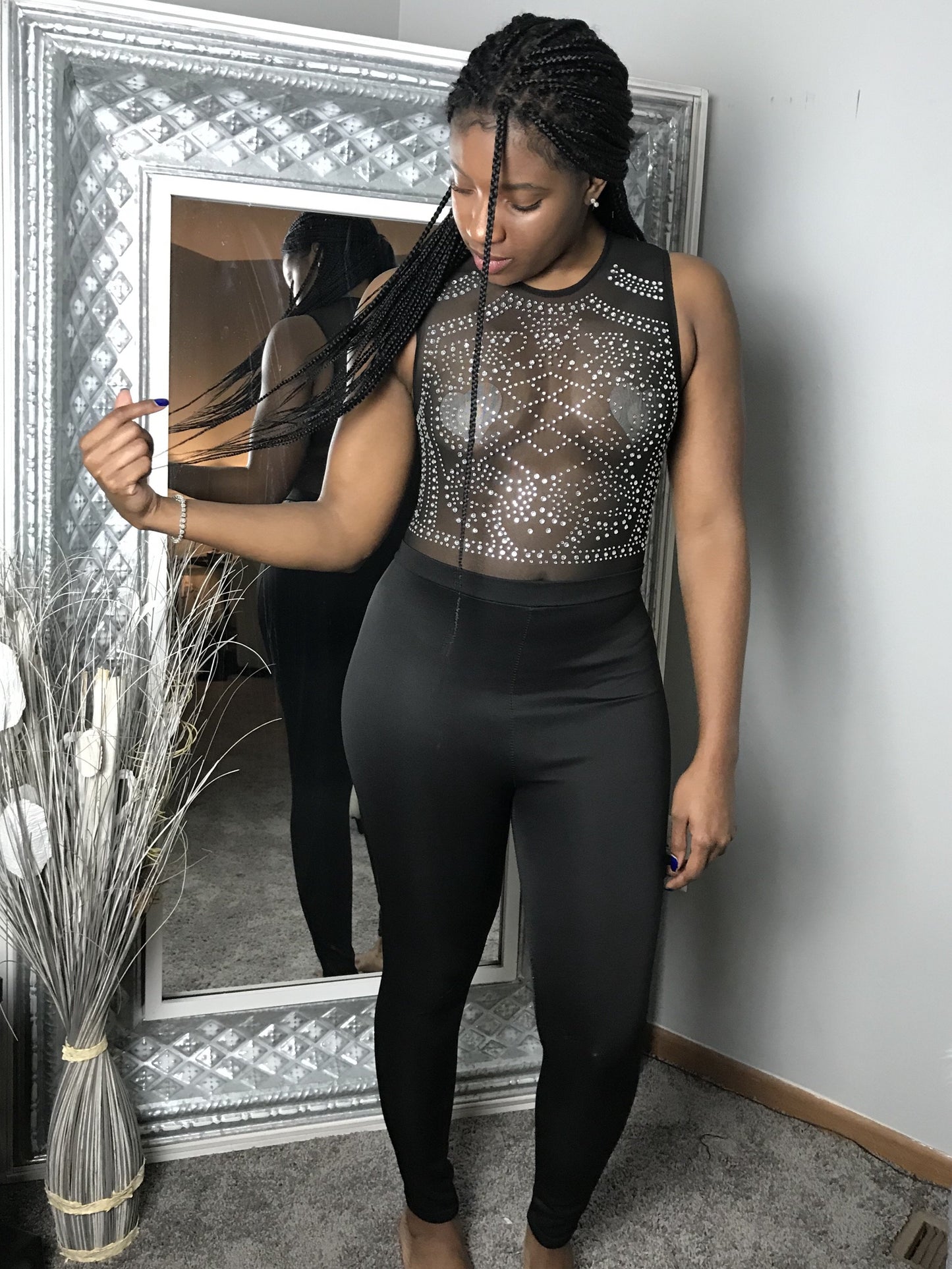 black rhinestones jumpsuit