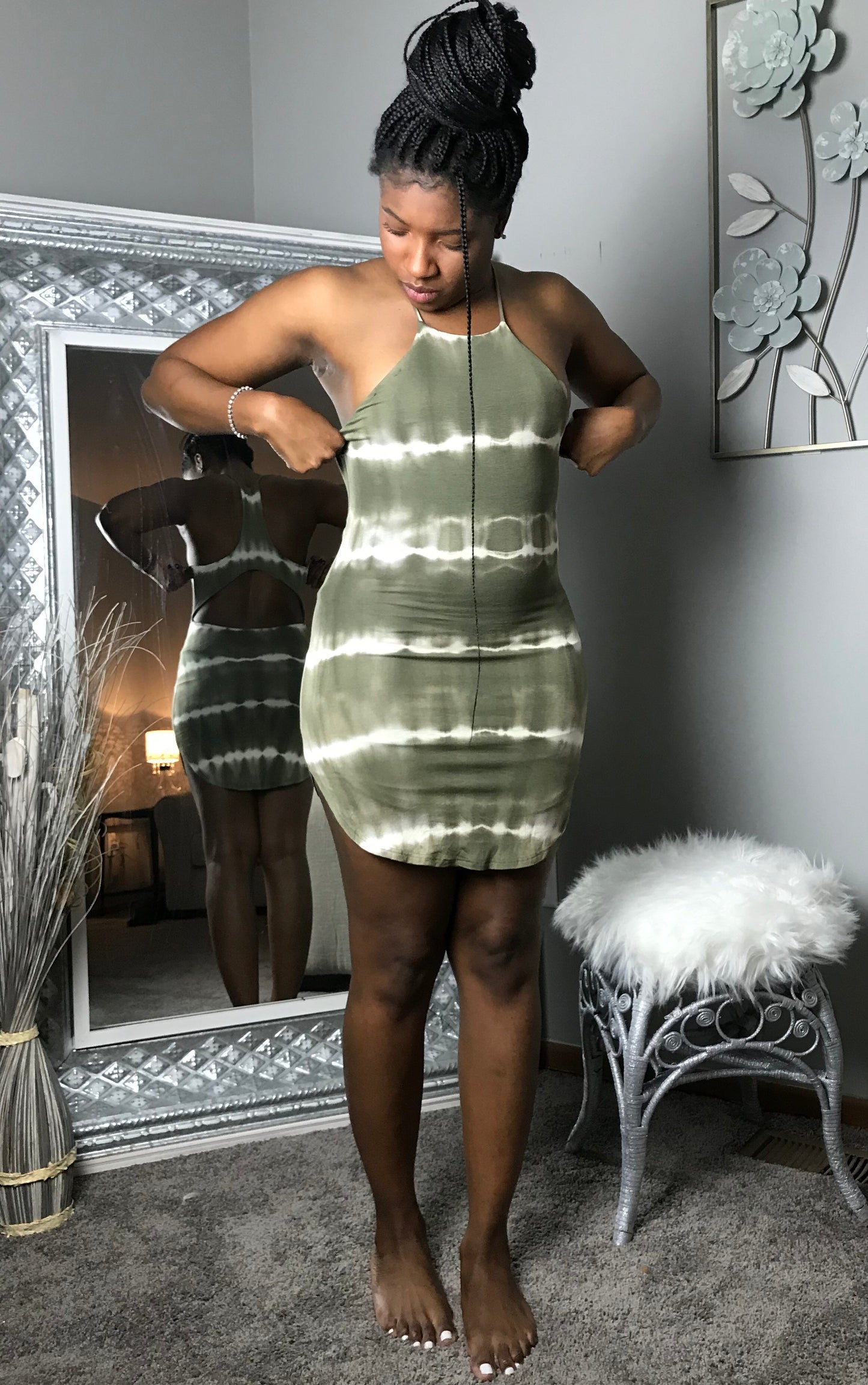 olive washed t back dress