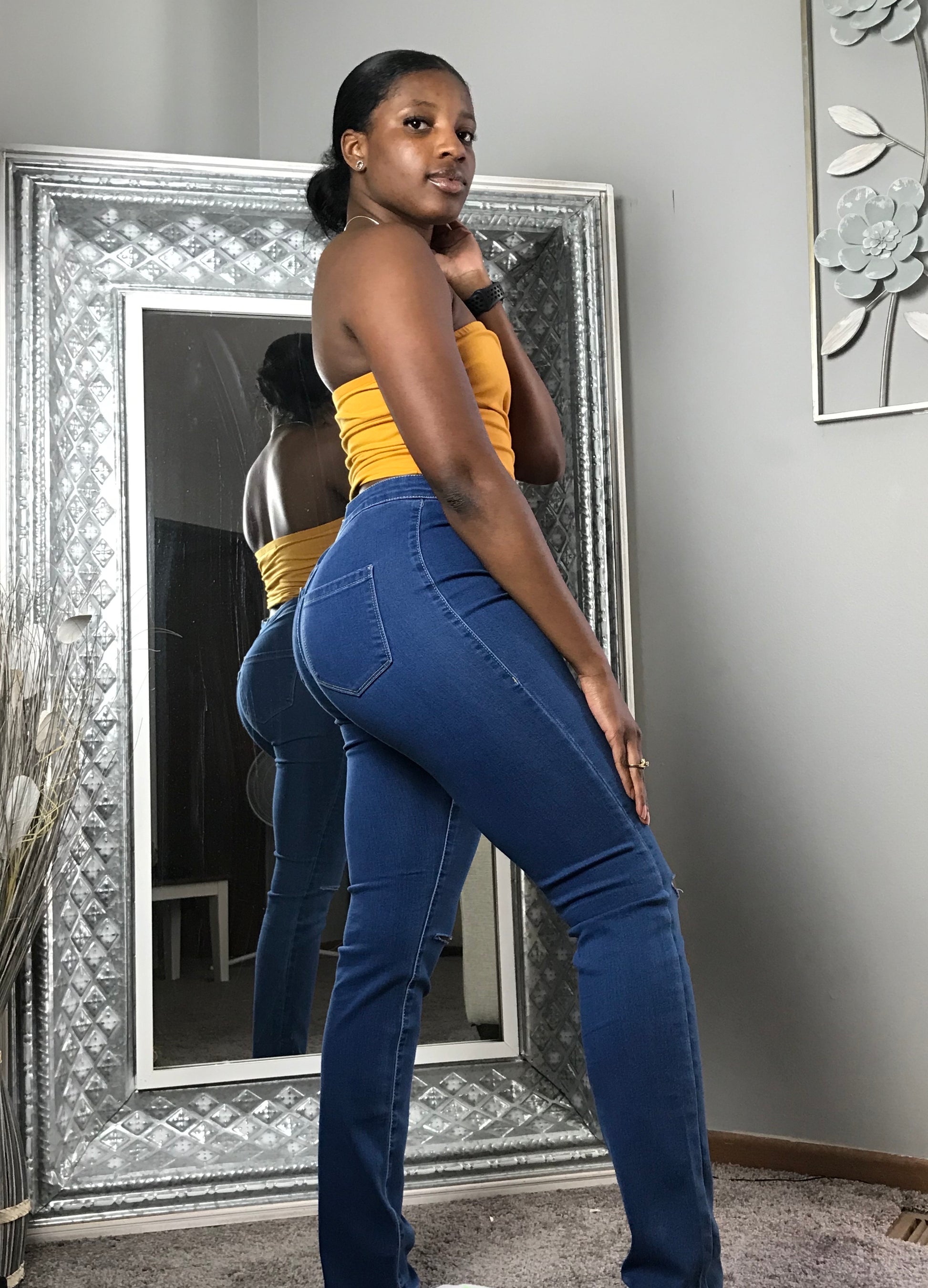 medium wash street wear jeans