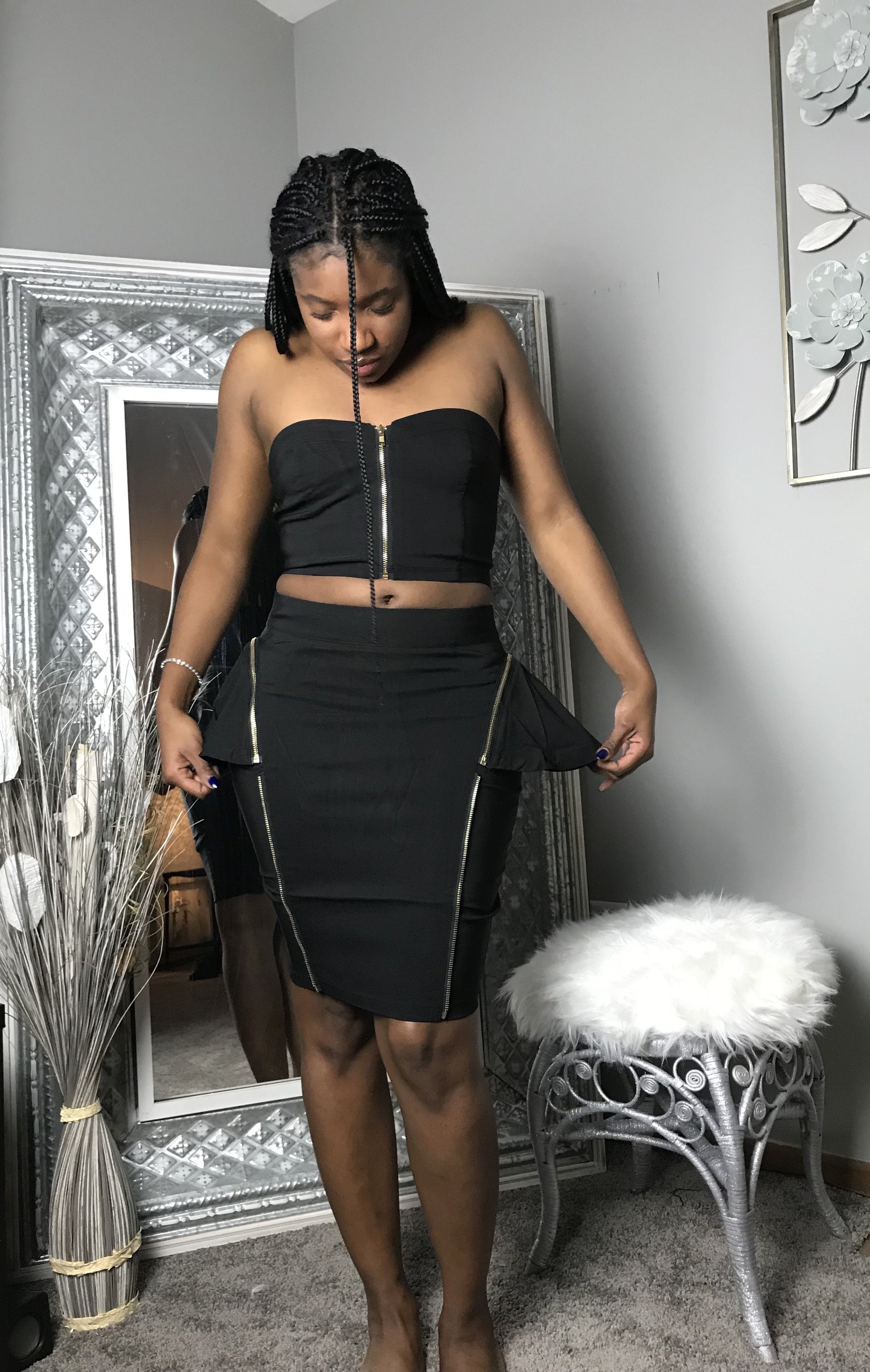 Strapless Zip up Two 2 Piece Dress Set