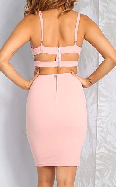 pink cut out bandage dress L Calantha Crystal Bow Cutout Bandage Dress