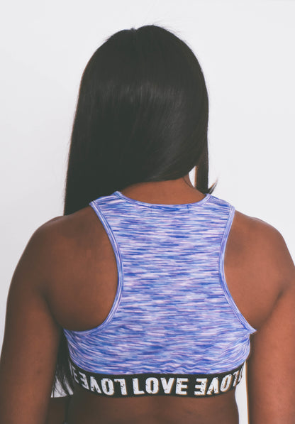 Stretchy Metallic Blue Count Blessings Crop top Sports Bra