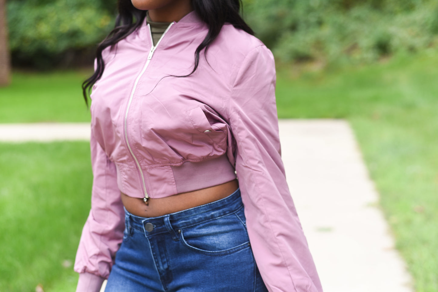 Cropped Pink Mauve Bomber