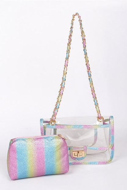 Clear Rainbow Crossbody bag with Clutch