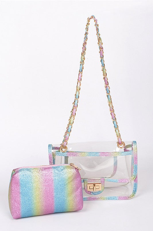 Clear Rainbow Crossbody bag with Clutch