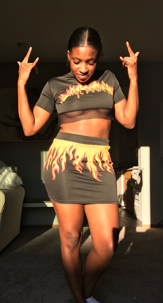 girl power flame skirt set