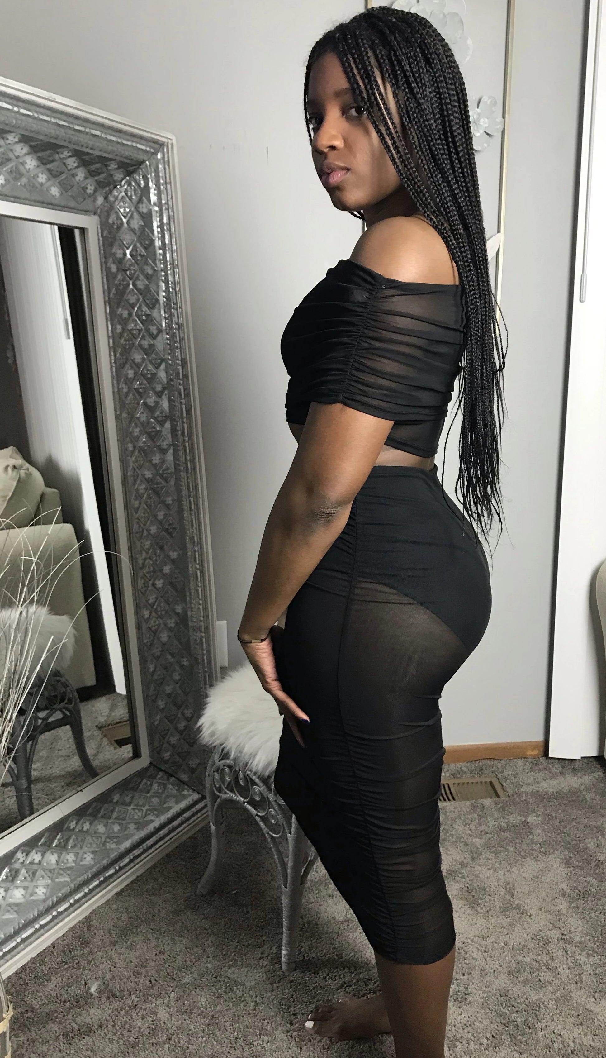 black mesh skirt set