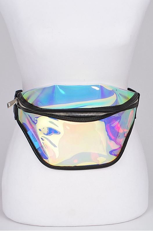 iridescent fanny pack with black trim
