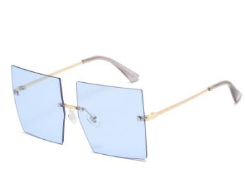 blue oversized rimless sunglasses