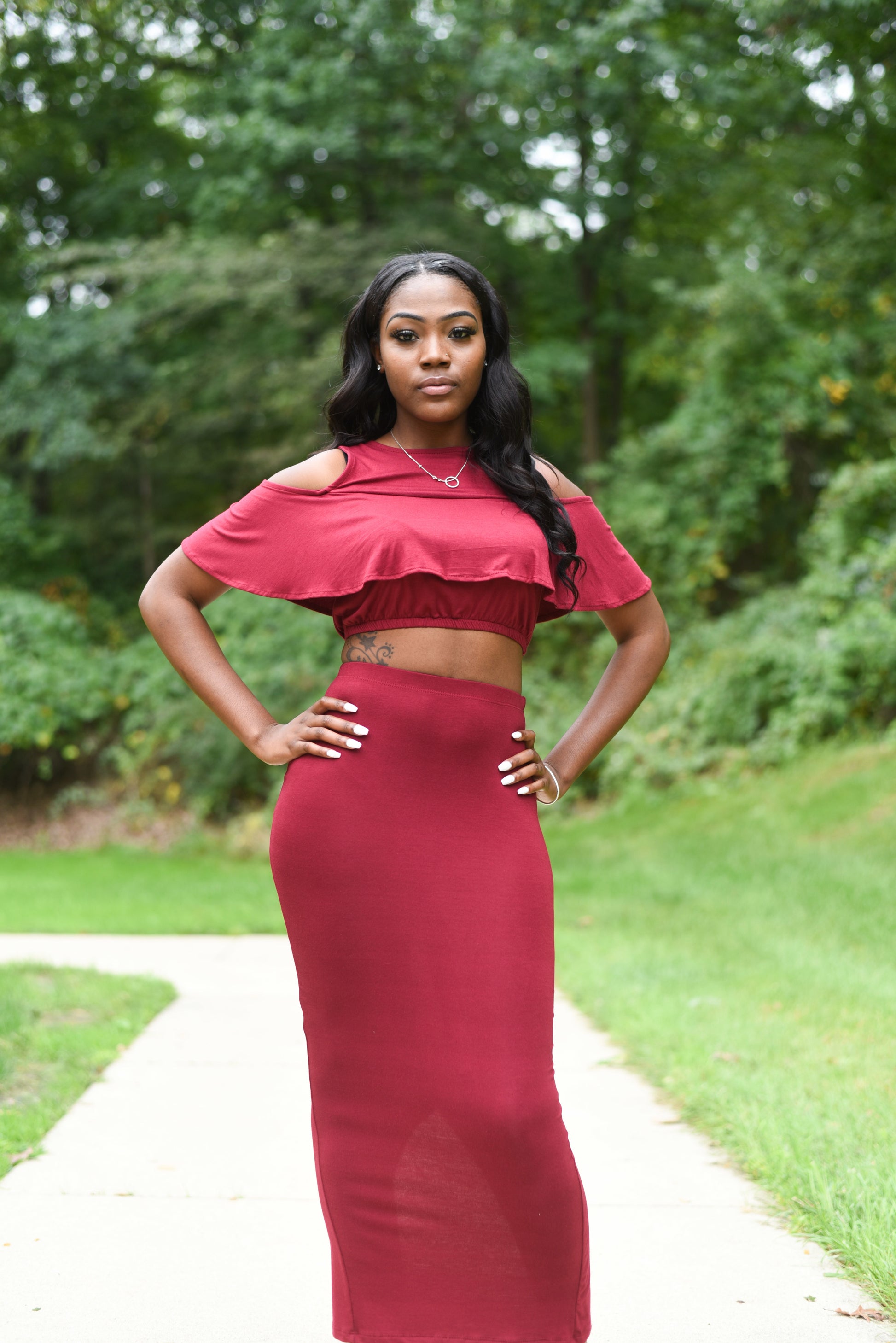 Red Two 2 Piece Top and Skirt Set