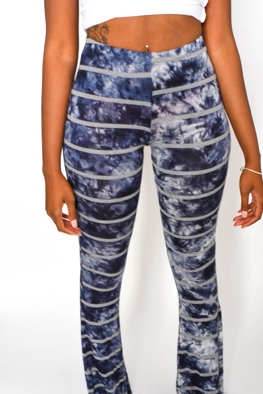 Blue Stripped Tie Die Palazzo Flare Pants