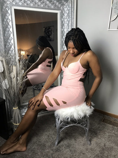 pink dress with cut outs