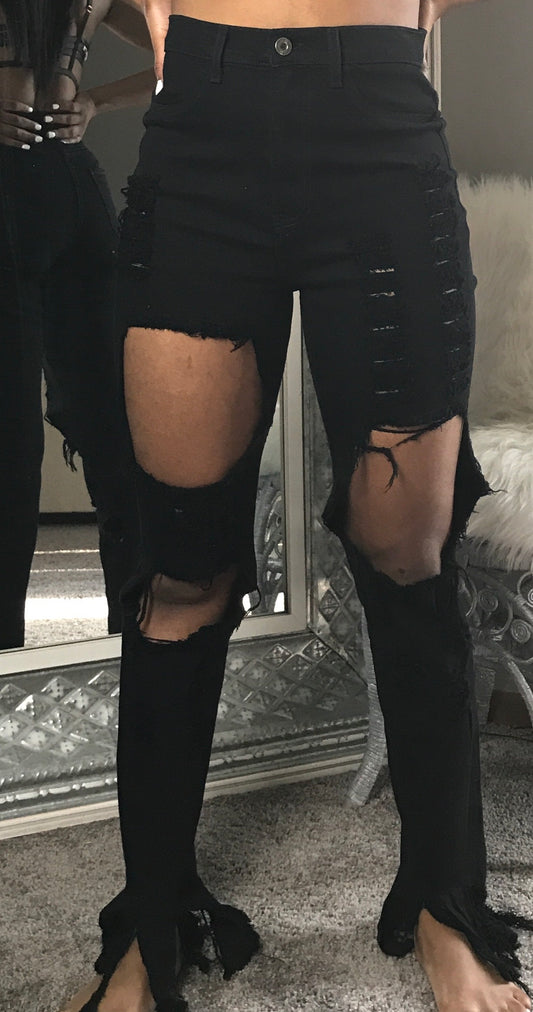 Black knee out high waist jeans