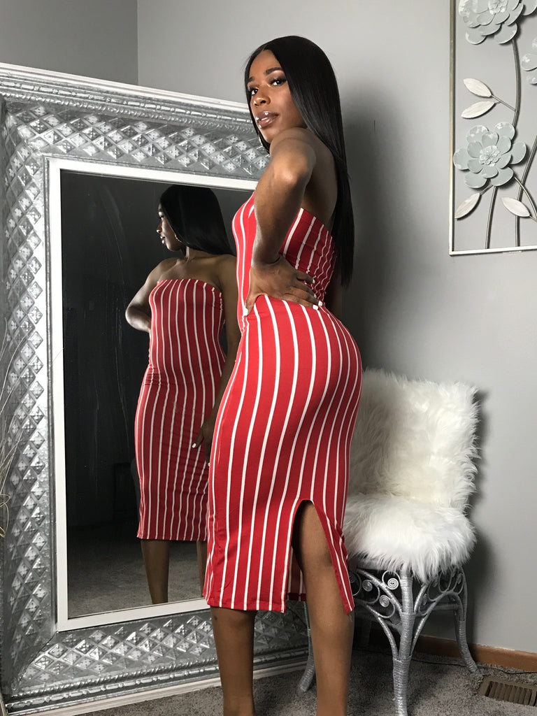 Red stripe tube dress