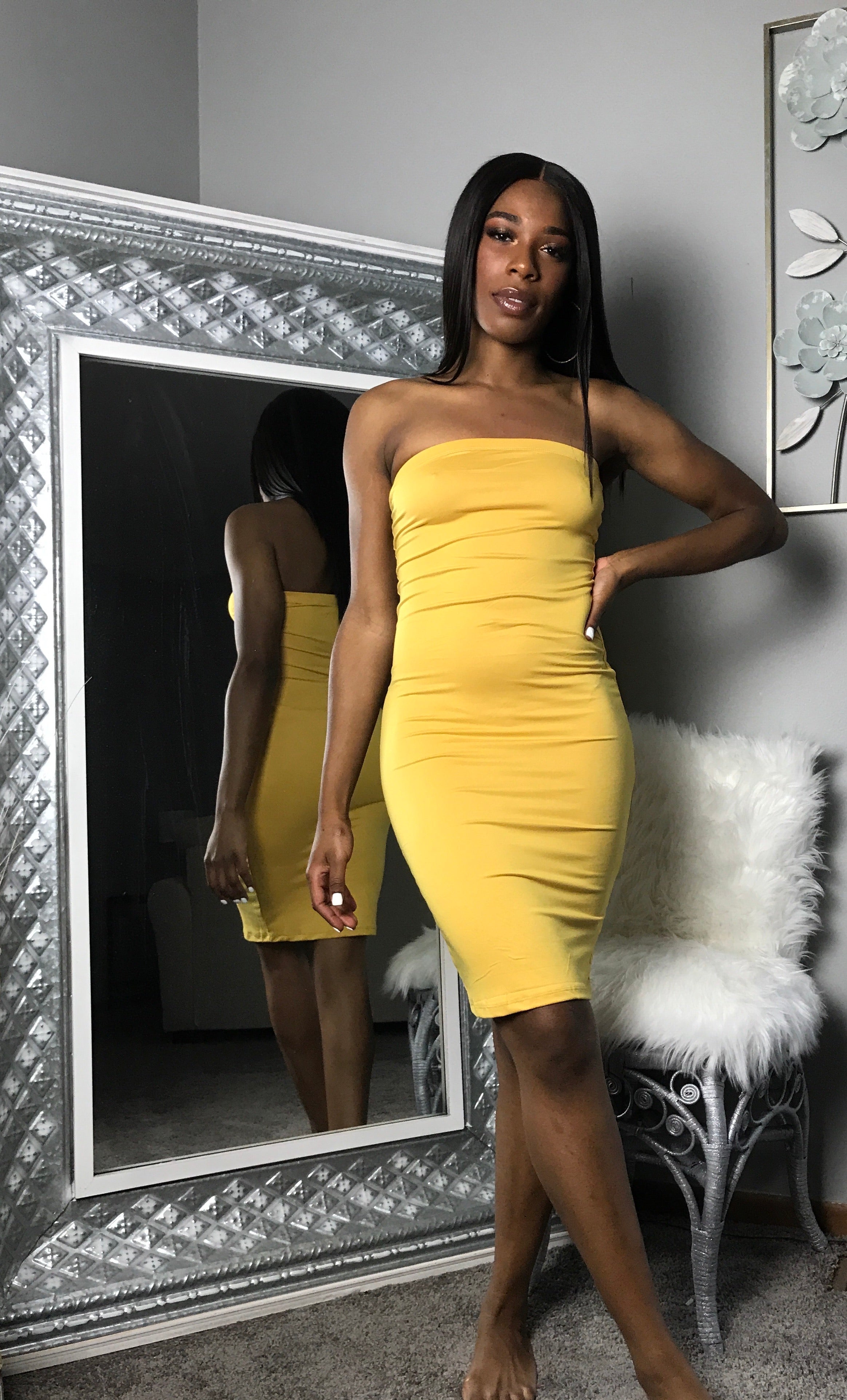 Mustard yellow 2025 tube dress