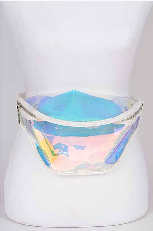 iridescent fanny pack with white trim